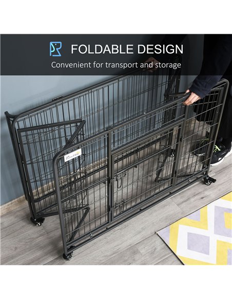 PawHut Metal Dog Cage Kennel Locking Door & Wheels Removable Tray Openable Top For Large Pets 109.5 x 71 x 78 cm - pic 141443 | FastDaddyshop