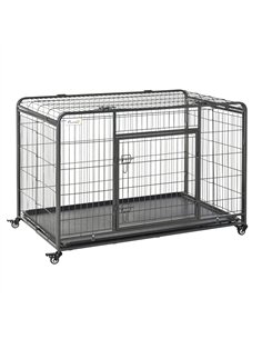 PawHut Metal Dog Cage Kennel Locking Door & Wheels Removable Tray Openable Top For Extra Large Pets 125 x 76 x 81 cm