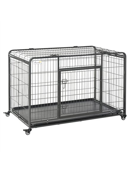 PawHut Metal Dog Cage Kennel Locking Door & Wheels Removable Tray Openable Top For Extra Large Pets 125 x 76 x 81 cm - pic 141446 | FastDaddyshop
