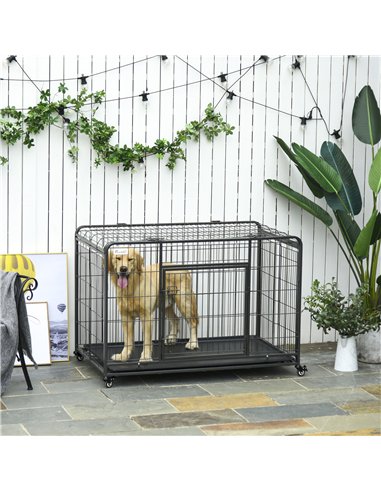 PawHut Metal Dog Cage Kennel Locking Door & Wheels Removable Tray Openable Top For Extra Large Pets 125 x 76 x 81 cm