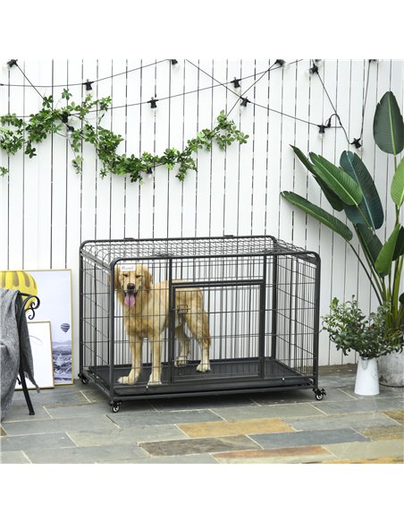 PawHut Metal Dog Cage Kennel Locking Door & Wheels Removable Tray Openable Top For Extra Large Pets 125 x 76 x 81 cm - pic 141447 | FastDaddyshop