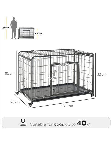 PawHut Metal Dog Cage Kennel Locking Door & Wheels Removable Tray Openable Top For Extra Large Pets 125 x 76 x 81 cm - pic 141448 | FastDaddyshop