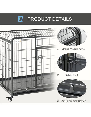 PawHut Metal Dog Cage Kennel Locking Door & Wheels Removable Tray Openable Top For Extra Large Pets 125 x 76 x 81 cm