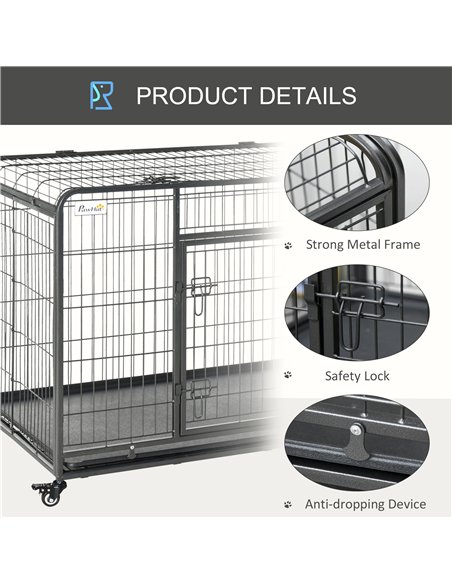 PawHut Metal Dog Cage Kennel Locking Door & Wheels Removable Tray Openable Top For Extra Large Pets 125 x 76 x 81 cm - pic 141450 | FastDaddyshop