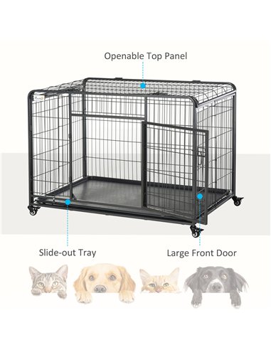 PawHut Metal Dog Cage Kennel Locking Door & Wheels Removable Tray Openable Top For Extra Large Pets 125 x 76 x 81 cm