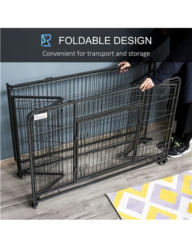 PawHut Metal Dog Cage Kennel Locking Door & Wheels Removable Tray Openable Top For Extra Large Pets 125 x 76 x 81 cm