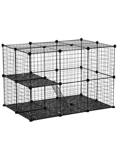 PawHut Pet Playpen DIY Small Animal Cage Enclosure Metal Wire Fence 39 Panels with 3 Doors 2 Ramps for Kitten Bunny Chinchilla P - pic 141455 | FastDaddyshop