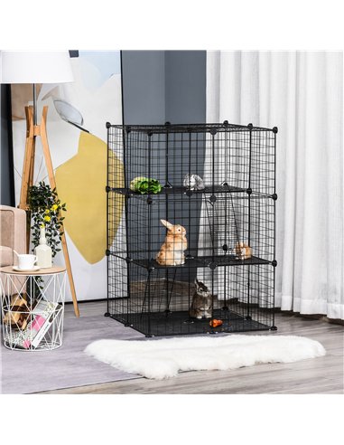 PawHut Pet Playpen DIY Small Animal Cage Enclosure Metal Wire Fence 39 Panels with 3 Doors 2 Ramps for Kitten Bunny Chinchilla P