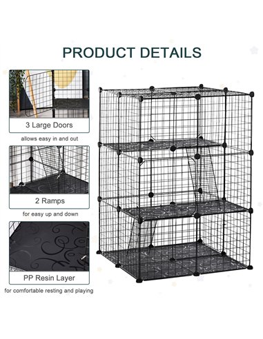 PawHut Pet Playpen DIY Small Animal Cage Enclosure Metal Wire Fence 39 Panels with 3 Doors 2 Ramps for Kitten Bunny Chinchilla P