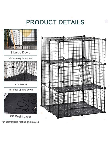 PawHut Pet Playpen DIY Small Animal Cage Enclosure Metal Wire Fence 39 Panels with 3 Doors 2 Ramps for Kitten Bunny Chinchilla P - pic 141458 | FastDaddyshop