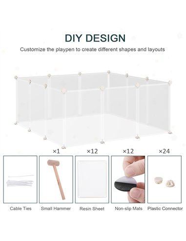 PawHut Pet Playpen DIY Small Animal Cage Open Enclosure Portable Plastic Fence 12 Panels for Hedgehog Bunny Chinchilla Guinea Pi