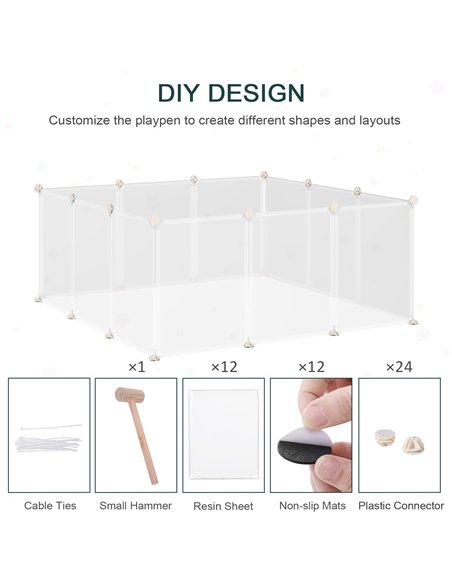 PawHut Pet Playpen DIY Small Animal Cage Open Enclosure Portable Plastic Fence 12 Panels for Hedgehog Bunny Chinchilla Guinea Pi - pic 141467 | FastDaddyshop