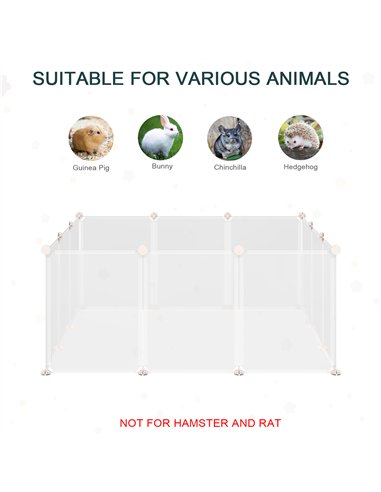 PawHut Pet Playpen DIY Small Animal Cage Open Enclosure Portable Plastic Fence 12 Panels for Hedgehog Bunny Chinchilla Guinea Pi