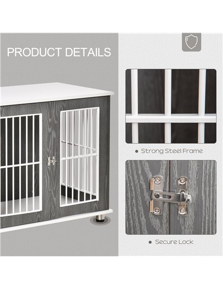 PawHut Dog Crate Wooden Pet Kennel Cage End Table w/ Lockable Door for Small Medium Dog Grey & White 85 x 55 x 75 cm - pic 141495 | FastDaddyshop