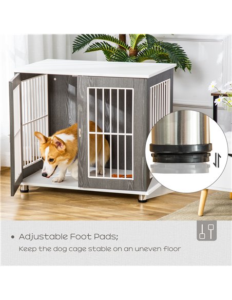 PawHut Dog Crate Wooden Pet Kennel Cage End Table w/ Lockable Door for Small Medium Dog Grey & White 85 x 55 x 75 cm - pic 141496 | FastDaddyshop