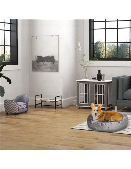 PawHut Dog Crate Wooden Pet Kennel Cage End Table w/ Lockable Door for Small Medium Dog Grey & White 85 x 55 x 75 cm - pic 141498 | FastDaddyshop