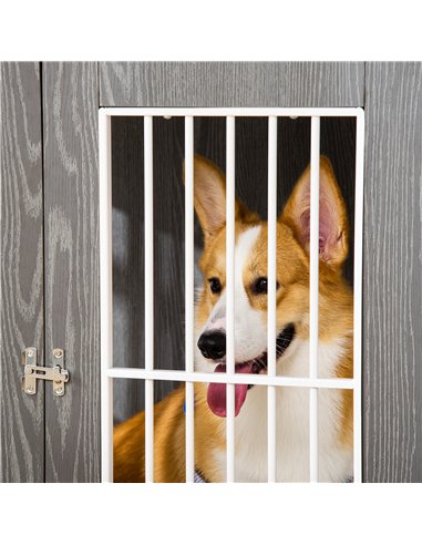 PawHut Dog Crate Wooden Pet Kennel Cage End Table w/ Lockable Door for Small Medium Dog Grey & White 85 x 55 x 75 cm