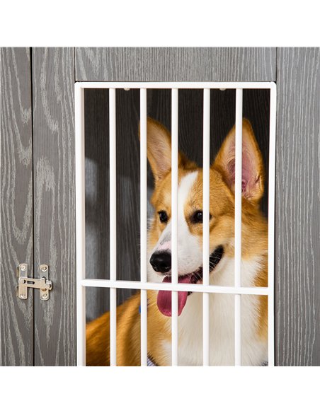 PawHut Dog Crate Wooden Pet Kennel Cage End Table w/ Lockable Door for Small Medium Dog Grey & White 85 x 55 x 75 cm - pic 141499 | FastDaddyshop