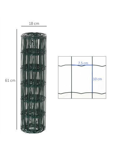 PawHut 0.6M x 10M Chicken Wire Mesh Roll Rabbit Poultry Animal Fence PVC Coated Steel Metal Garden Netting Fencing