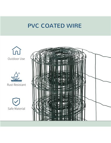 PawHut 0.6M x 10M Chicken Wire Mesh Roll Rabbit Poultry Animal Fence PVC Coated Steel Metal Garden Netting Fencing