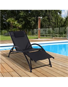 Outsunny Texteline Adjustable Recline Sun Lounger with Headrest, Black 2
