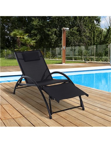 Outsunny Texteline Adjustable Recline Sun Lounger with Headrest, Black