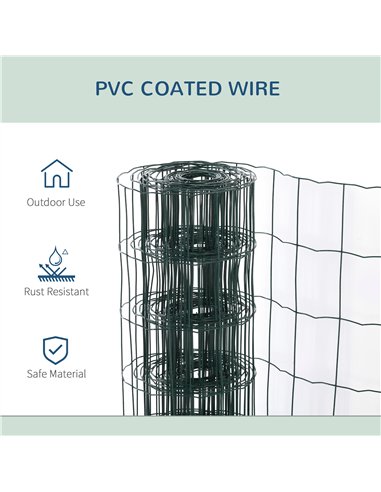 PawHut 1M x 10M Chicken Wire Mesh Roll Rabbit Poultry Animal Fence PVC Coated Steel Metal Garden Netting Fencing