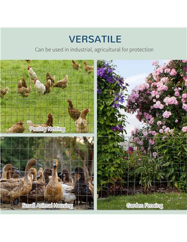 PawHut 1M x 10M Chicken Wire Mesh Roll Rabbit Poultry Animal Fence PVC Coated Steel Metal Garden Netting Fencing