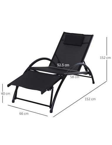 Outsunny Texteline Adjustable Recline Sun Lounger with Headrest, Black