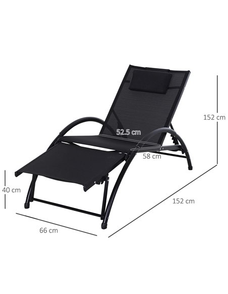 Outsunny Texteline Adjustable Recline Sun Lounger with Headrest, Black - pic 14152 | FastDaddyshop