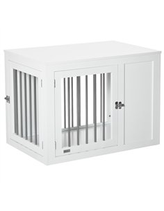 PawHut 2-in-1 Dog Cage and Side Table, with Two Lockable Doors, for Medium Dogs - White