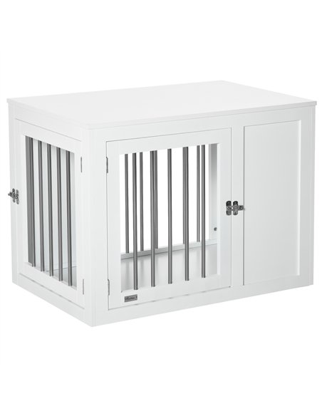 PawHut 2-in-1 Dog Cage and Side Table, with Two Lockable Doors, for Medium Dogs - White - pic 141527 | FastDaddyshop