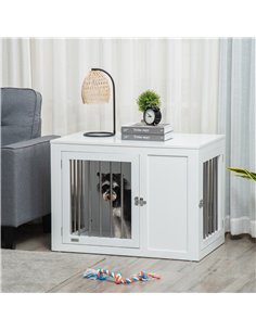 PawHut 2-in-1 Dog Cage and Side Table, with Two Lockable Doors, for Medium Dogs - White 2