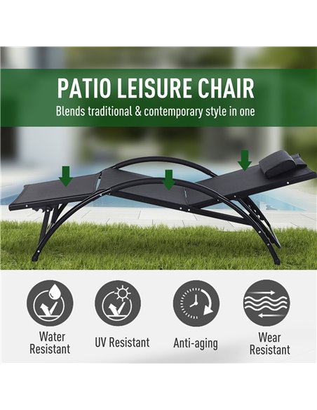 Outsunny Texteline Adjustable Recline Sun Lounger with Headrest, Black - pic 14153 | FastDaddyshop