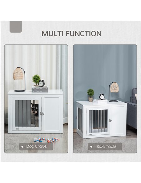 PawHut 2-in-1 Dog Cage and Side Table, with Two Lockable Doors, for Medium Dogs - White - pic 141530 | FastDaddyshop