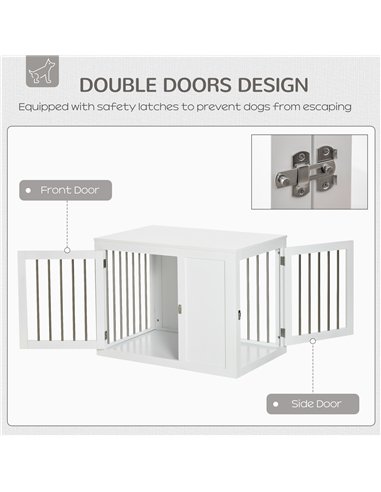 PawHut 2-in-1 Dog Cage and Side Table, with Two Lockable Doors, for Medium Dogs - White