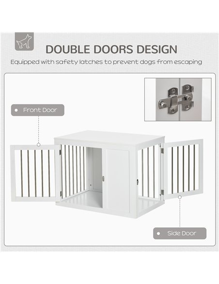 PawHut 2-in-1 Dog Cage and Side Table, with Two Lockable Doors, for Medium Dogs - White - pic 141531 | FastDaddyshop