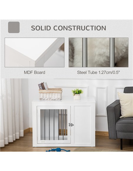 PawHut 2-in-1 Dog Cage and Side Table, with Two Lockable Doors, for Medium Dogs - White - pic 141532 | FastDaddyshop
