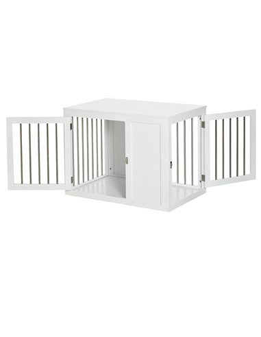 PawHut 2-in-1 Dog Cage and Side Table, with Two Lockable Doors, for Medium Dogs - White