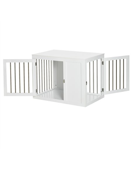 PawHut 2-in-1 Dog Cage and Side Table, with Two Lockable Doors, for Medium Dogs - White - pic 141534 | FastDaddyshop