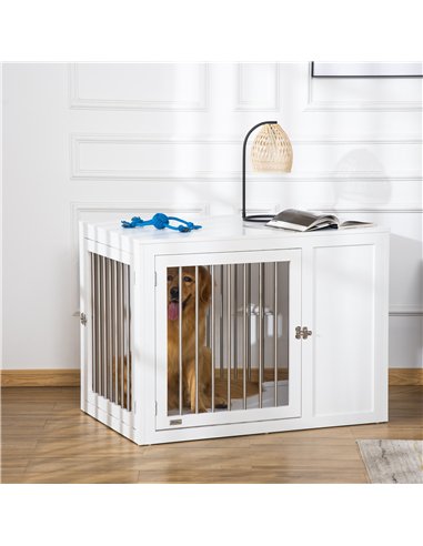 PawHut Furniture Style Dog Crate with Two Doors, End Table Pet Cage Kennel with Locks, for Medium and Large Dogs - White