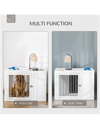 PawHut Furniture Style Dog Crate with Two Doors, End Table Pet Cage Kennel with Locks, for Medium and Large Dogs - White