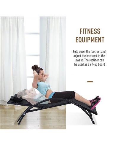 Outsunny Texteline Adjustable Recline Sun Lounger with Headrest, Black