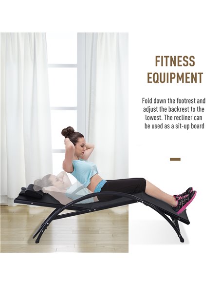 Outsunny Texteline Adjustable Recline Sun Lounger with Headrest, Black - pic 14154 | FastDaddyshop