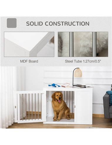 PawHut Furniture Style Dog Crate with Two Doors, End Table Pet Cage Kennel with Locks, for Medium and Large Dogs - White