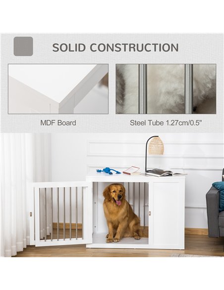 PawHut Furniture Style Dog Crate with Two Doors, End Table Pet Cage Kennel with Locks, for Medium and Large Dogs - White - pic 141541 | FastDaddyshop