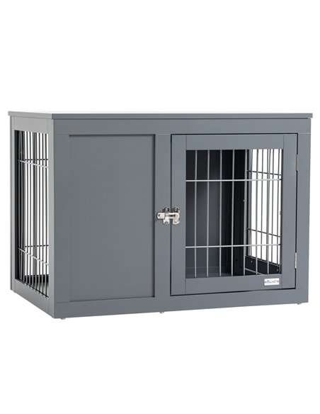 PawHut Furniture Style Dog Crate for Small and Medium Dogs, End Table Pet Cage with Two Lockable Doors - Grey - pic 141545 | FastDaddyshop