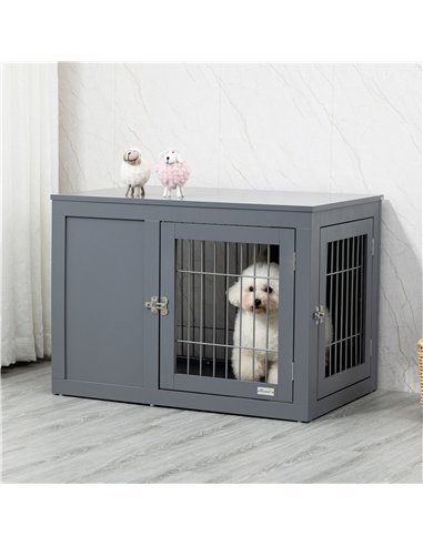 PawHut Furniture Style Dog Crate for Small and Medium Dogs, End Table Pet Cage with Two Lockable Doors - Grey