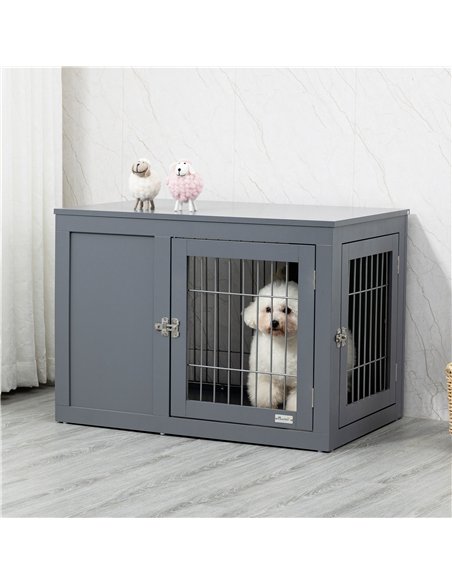 PawHut Furniture Style Dog Crate for Small and Medium Dogs, End Table Pet Cage with Two Lockable Doors - Grey - pic 141546 | FastDaddyshop
