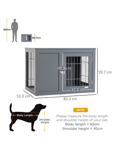 PawHut Furniture Style Dog Crate for Small and Medium Dogs, End Table Pet Cage with Two Lockable Doors - Grey